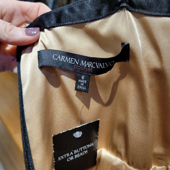 CARMEN MARC VALVO Black Sheer Strapless Pleated Gown sizes 2, 6 - Picture 9 of 9